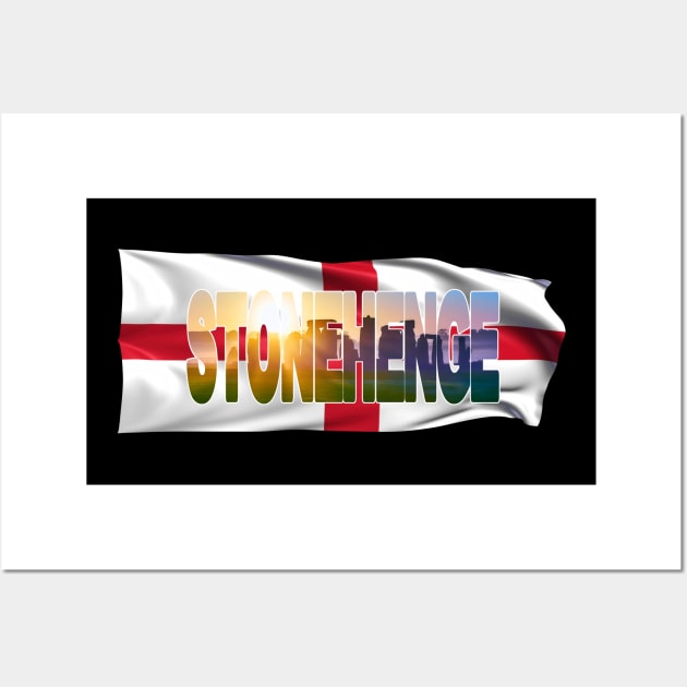 STONEHENGE - England - Early Morning with Flag Wall Art by TouristMerch